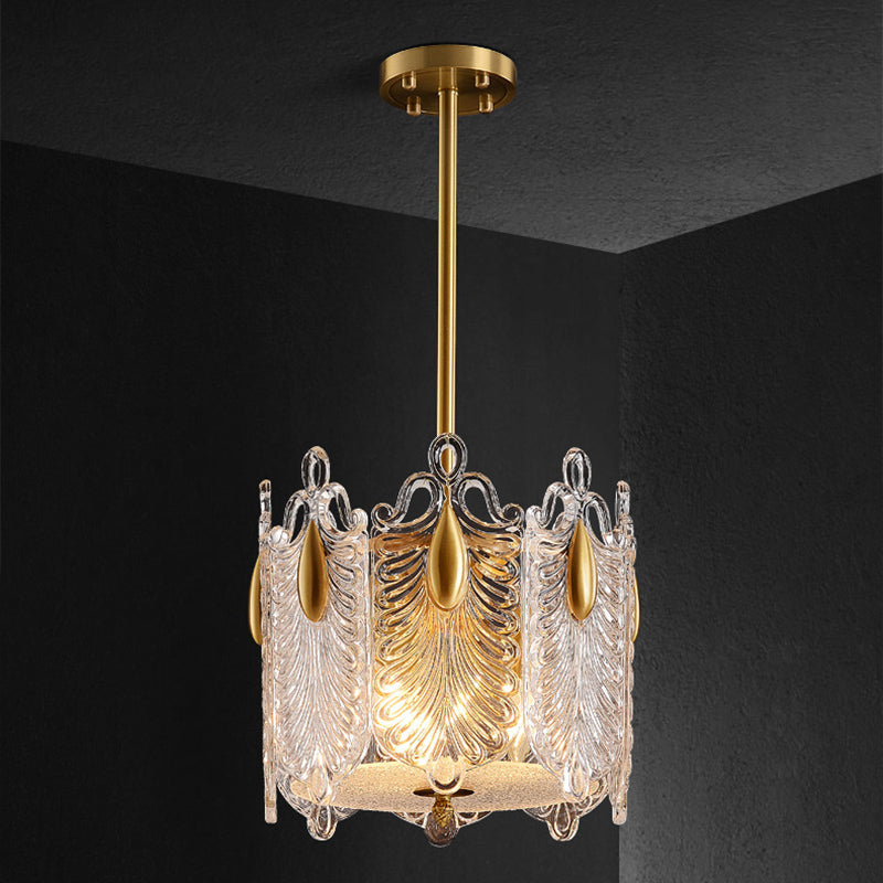 Luz de la lámpara colgante de 4 luces tradicionales de cristal redondo K9 Luz de techo colgante en oro para sala de estar