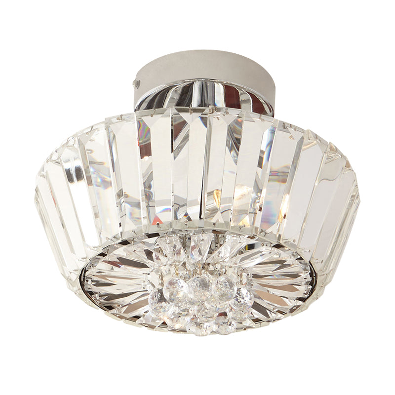 Cone Porch Ceiling Mounted Light Contemporary Crystal Block 3-Light Chrome Semi Flush Mount