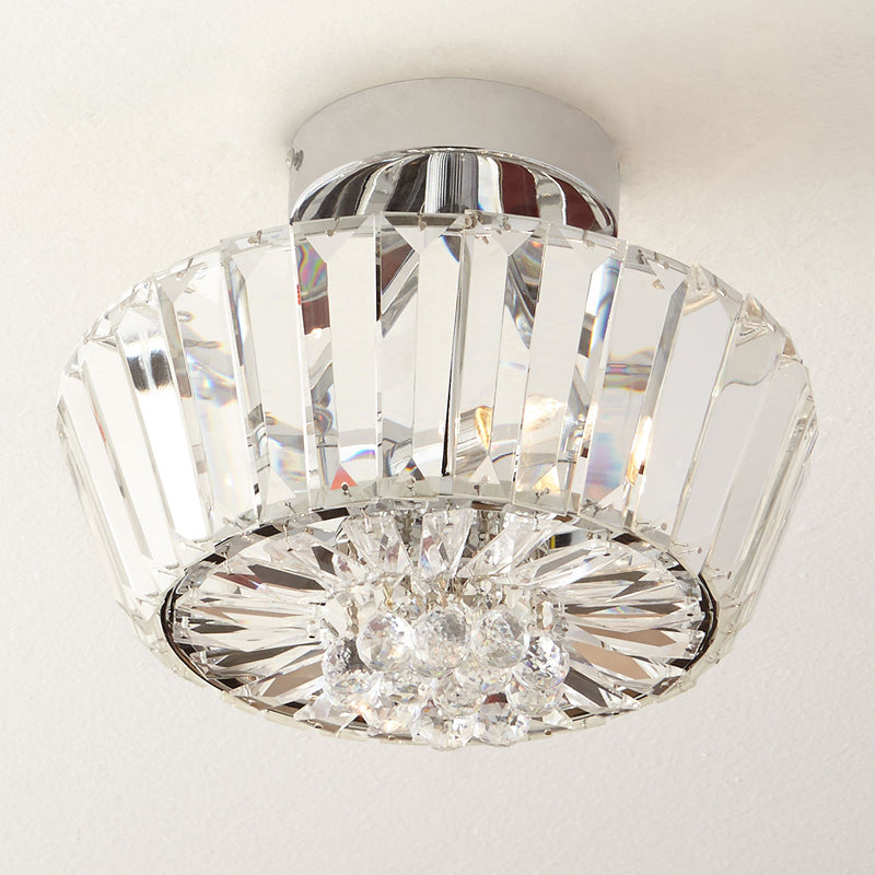 Cone Porch Ceiling Mounted Light Contemporary Crystal Block 3-Light Chrome Semi Flush Mount
