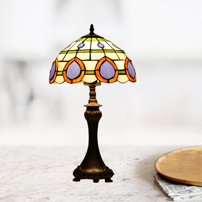 Lampe de table en verre de grille de diamant peinte Tiffany Style 1 tête de nuit en bronze lumière