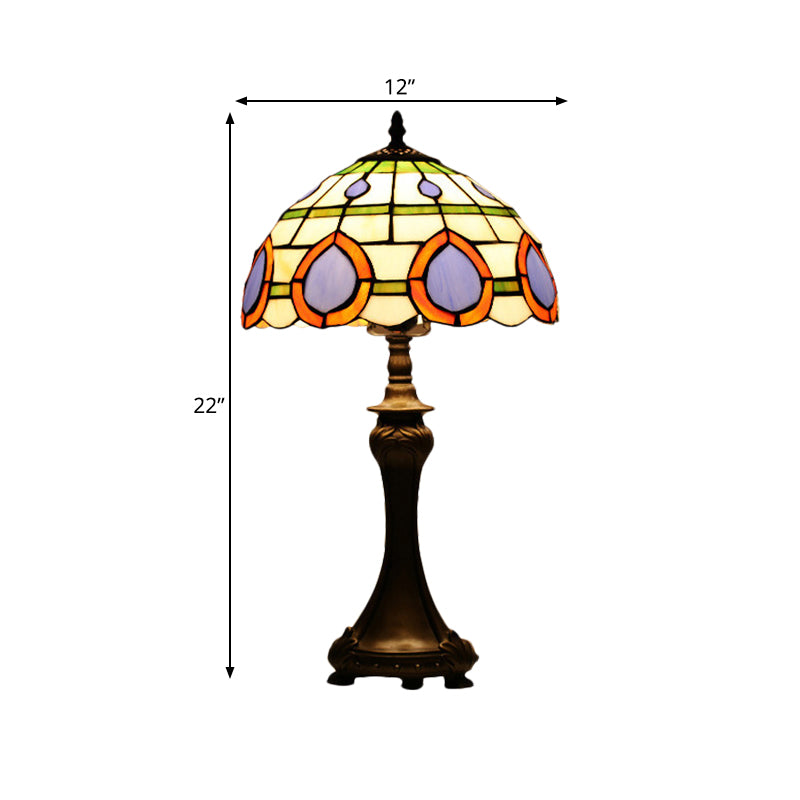 Lampe de table en verre de grille de diamant peinte Tiffany Style 1 tête de nuit en bronze lumière