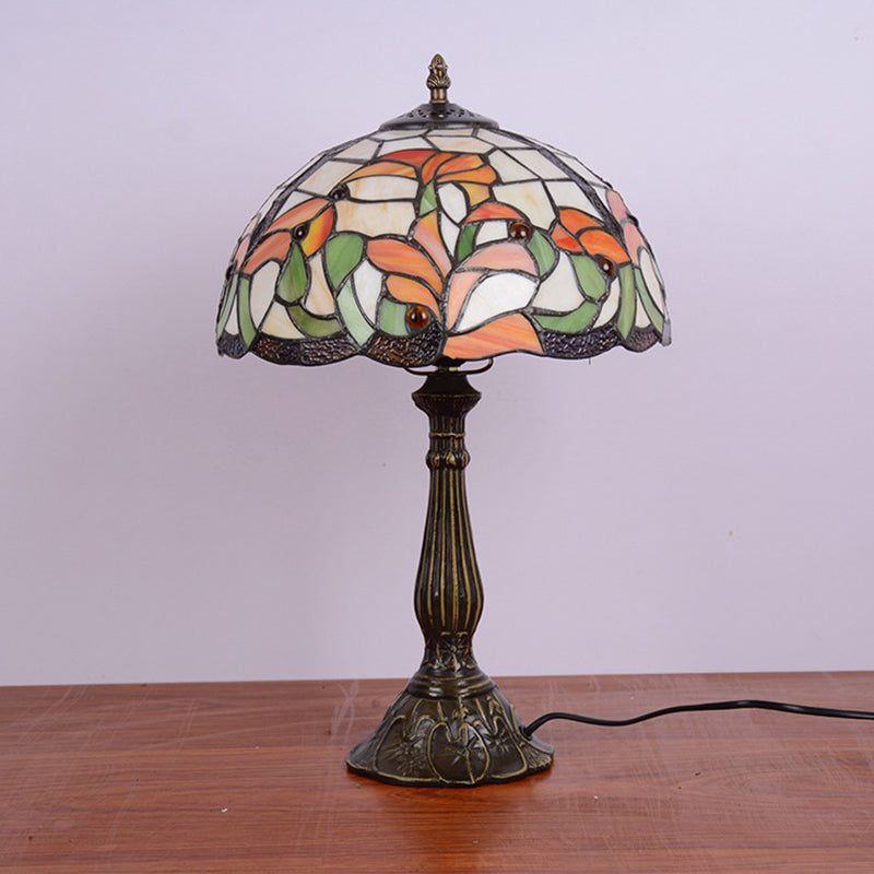 Handgesneden glas in lood bronzen nachtlamp bloemen 1 bol Tiffany-stijl tafellicht