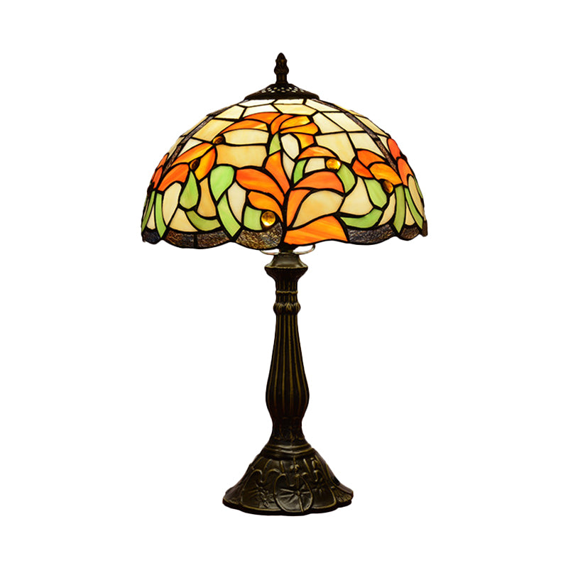 Handgesneden glas in lood bronzen nachtlamp bloemen 1 bol Tiffany-stijl tafellicht