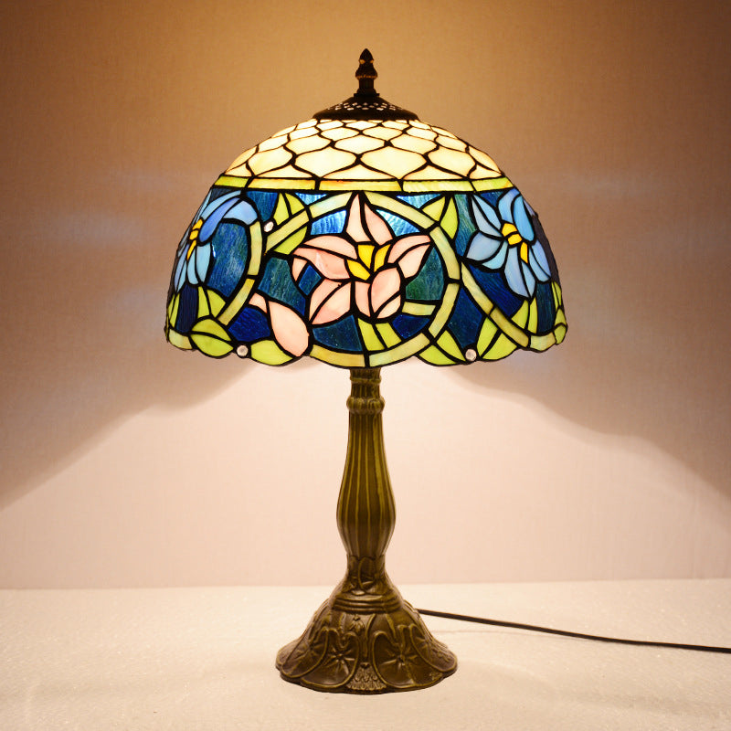 Jonquilles Lumières de nuit en verre bleu Méditerranéen à 1 feu d'éclairage de table en bronze avec élément de rosser de poisson