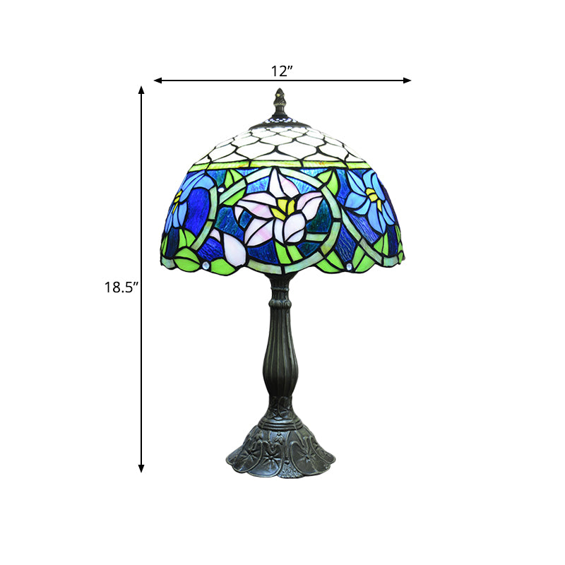 Jonquilles Lumières de nuit en verre bleu Méditerranéen à 1 feu d'éclairage de table en bronze avec élément de rosser de poisson