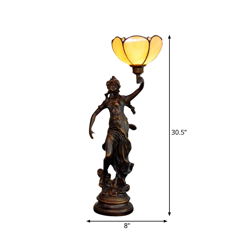 Mesa de sombra de c el individual/lámpara de vidrio de vaso amarillo/marrón blanco con estatua de mujer griega estatua