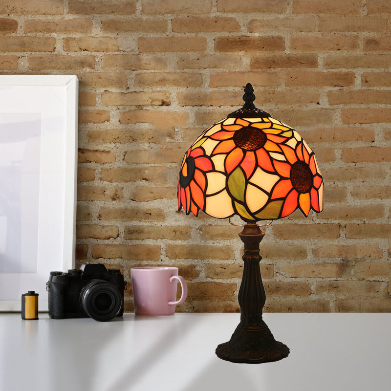Sunflower Desk Light Baroque Hand Cut Glass 1 Light Bronze Finish Table Lighting with Domed Shade