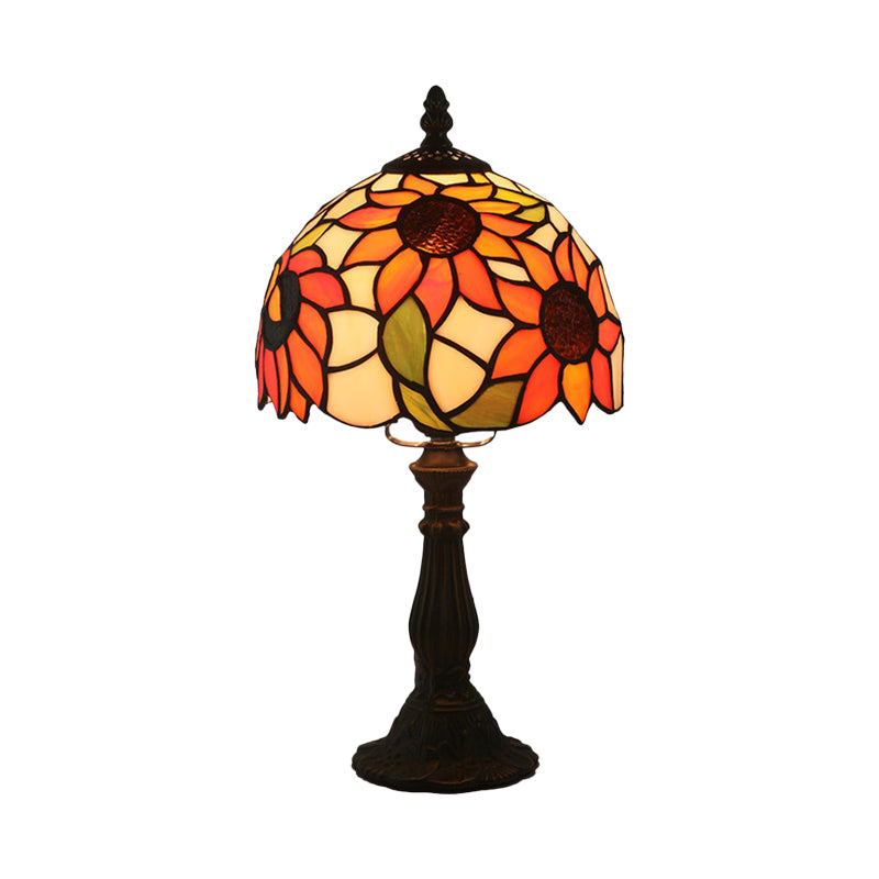 Sunflower Desk Light Baroque Hand Cut Glass 1 Light Bronze Finish Table Lighting with Domed Shade
