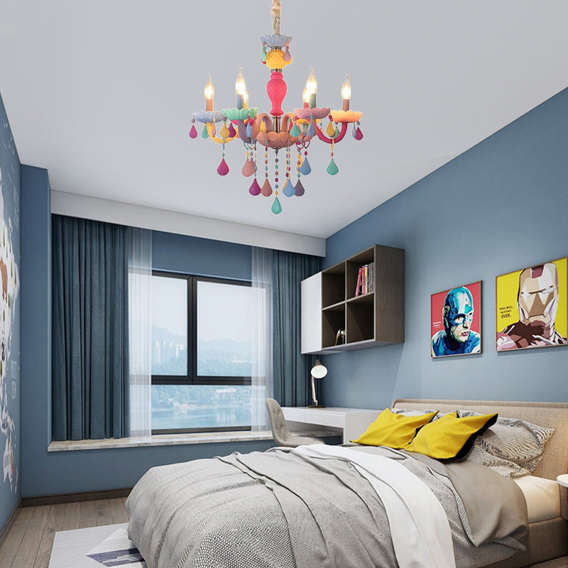 Chandelier de bougies pour enfants avec décoration en cristal Multi-couleur lumière suspendue pour la maternelle