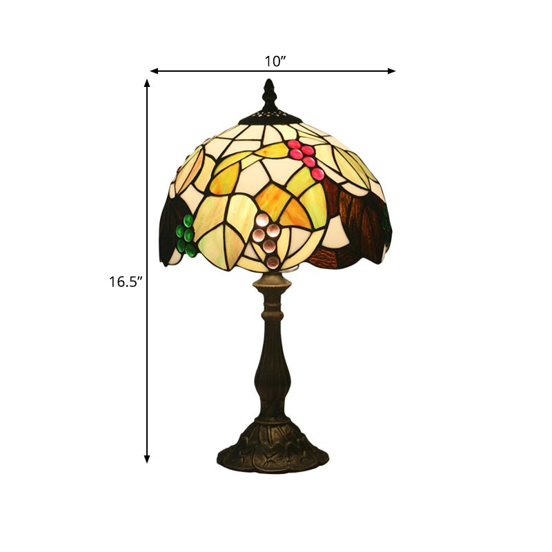 Escritorio de vidrio manchado en forma de tazón estilo tiffany tiffany 1 cabeza de bronce hoja de bronce y fruta iluminación de mesa nocturna estampada