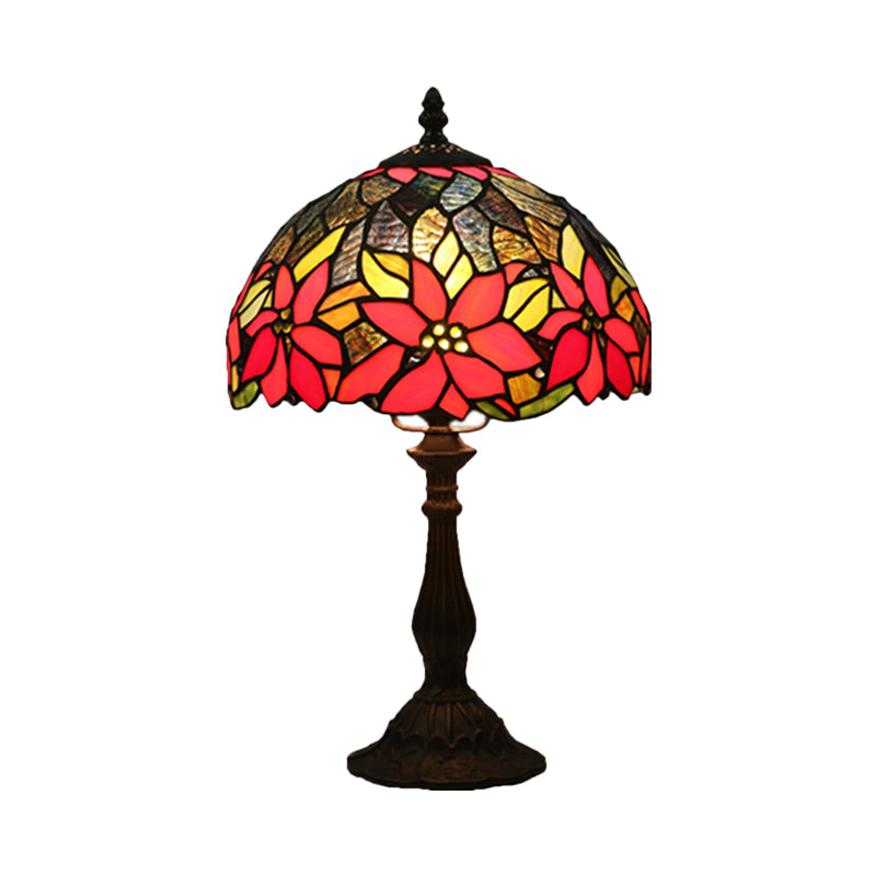 Éclairage de bureau de forme de bol à 1 tête d'art tachée d'art de la lampe de table à motifs de fleurs méditerranéennes en bronze