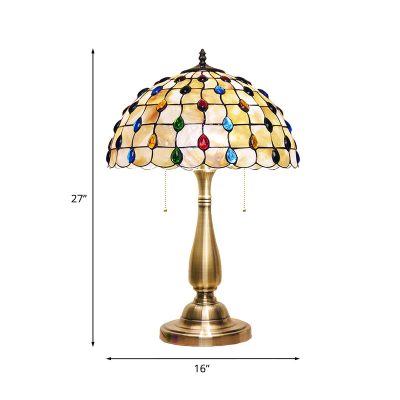 Mesa de cuadrícula embebida con joyas Capas Tiffany 2 bombillas Lámpara de noche de la cadena de extracción de oro para dormitorio