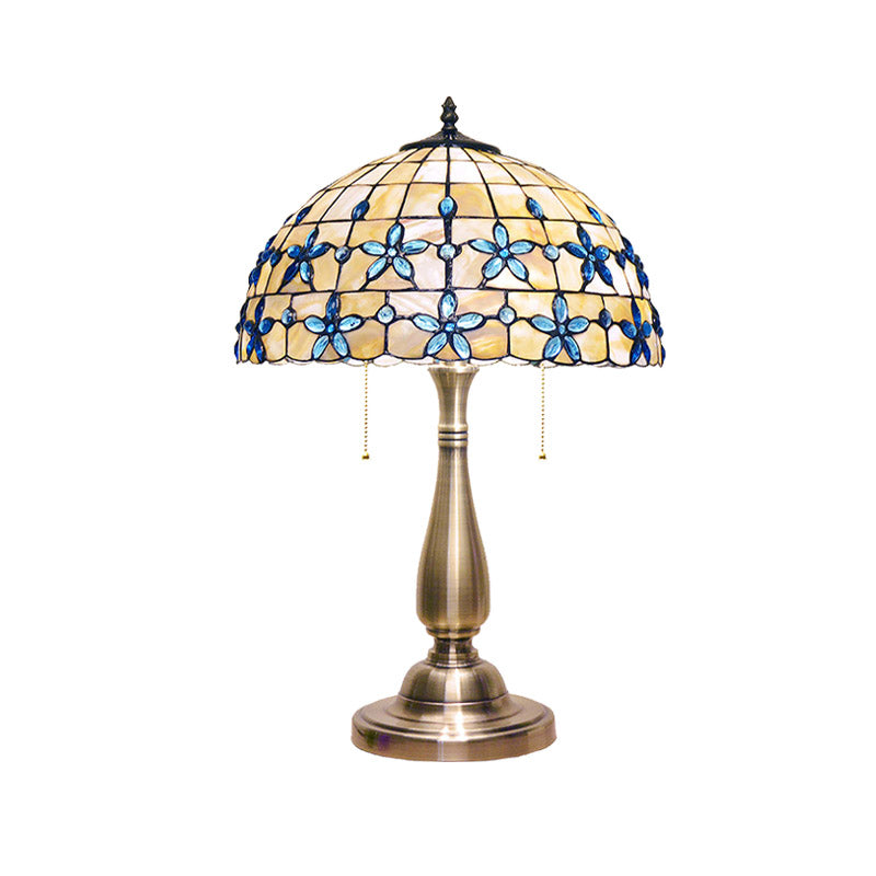 Lampada da comodino con petali gioiello Lampada da tavolo con catena a tirante in stile Tiffany a 2 teste con base in vaso d'oro