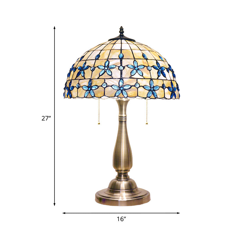 Lampada da comodino con petali gioiello Lampada da tavolo con catena a tirante in stile Tiffany a 2 teste con base in vaso d'oro