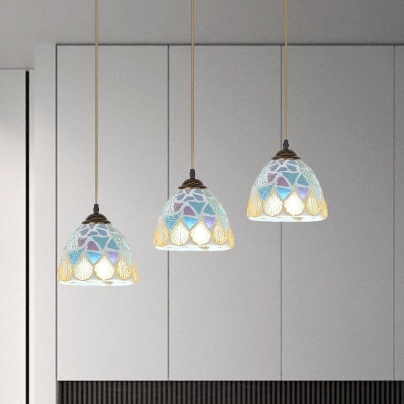 Pargante de 3 cabezas de restaurante Tiffany Bronze múltiples lámparas colgantes con tono de caparazón de mosaico.