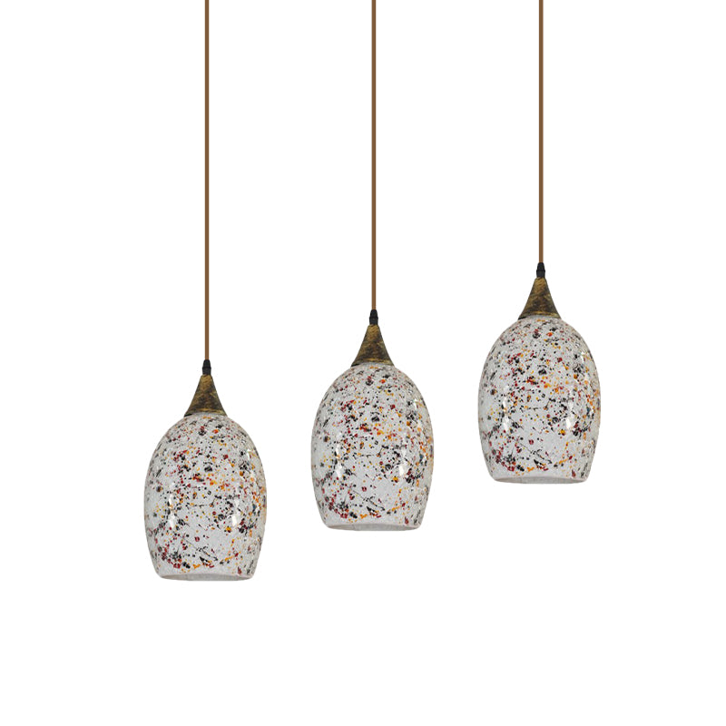 Brass 3 Lights Down Lighting Baroque Cut Glass Ellipse Spotted Multi Pendant Hanging Light