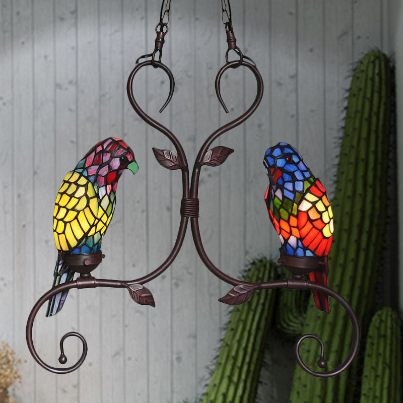 Lustre de plafond en verre coupé Baroque 2 têtes Éclairage de pendentif en bronze avec cadre défilé