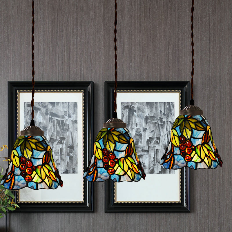 3-Licht-Speisesaal Multi-Pendelleuter leichter mediterraner rosa/blau/grün hängende Lampe mit ausgestattetem/kuppelfleckigen Glasschatten