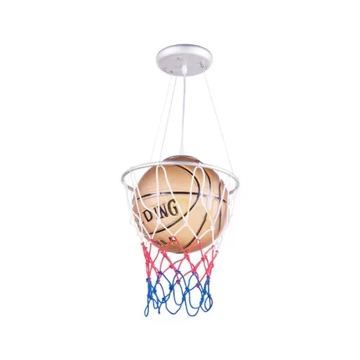 Glas Basketball Anhänger Licht mit Korb Hoop 1 Kopfsportlampe in Braun für Schlafzimmer