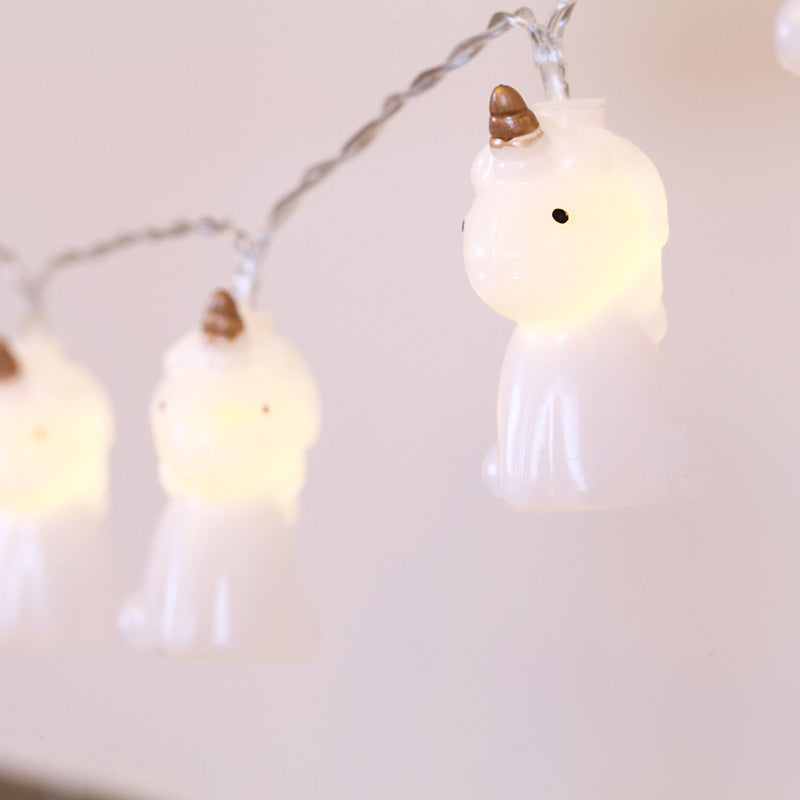 Unicorn String Lighting Simple Plastic 10 Lights 4.9" L White USB LED Festoon Light in Warm/Multi Color Light