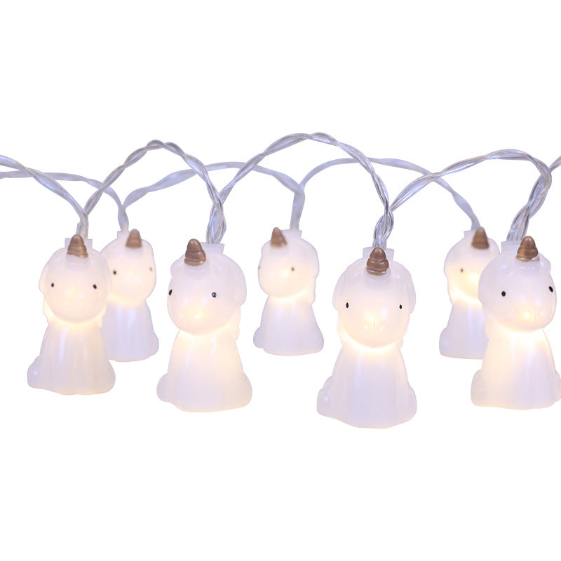 Unicorn String Lighting Simple Plastic 10 Lights 4.9" L White USB LED Festoon Light in Warm/Multi Color Light