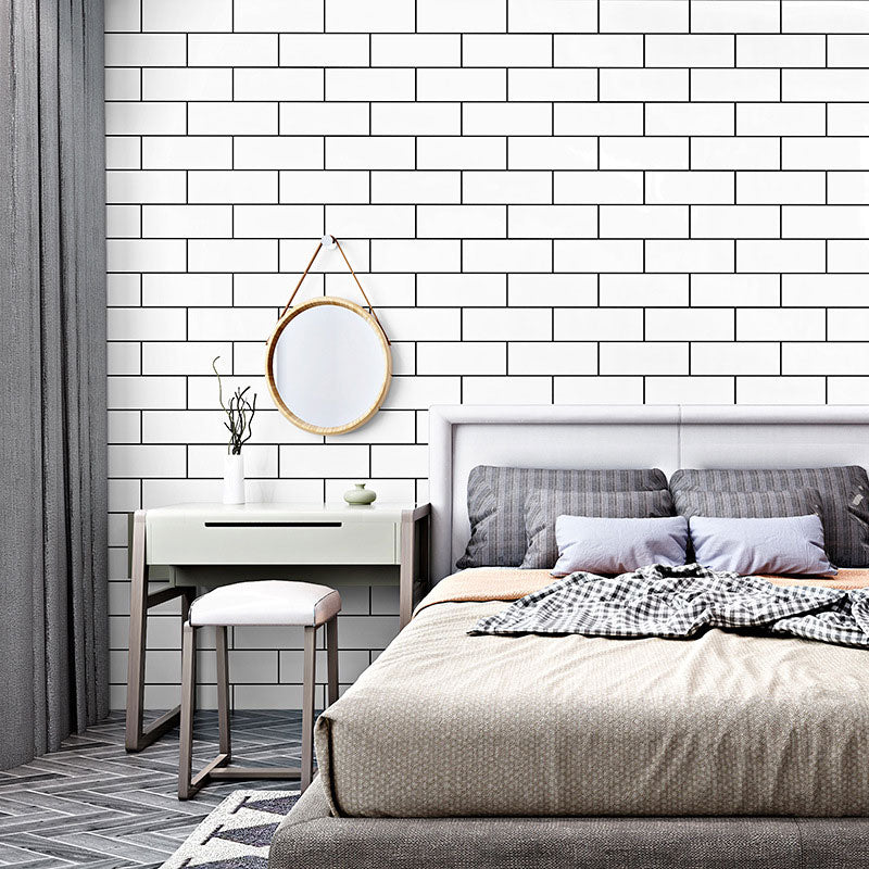 Nordic Simple Grid Brick Wallpaper in Black and White 20.5 in x 33 ft, Non-Pasted
