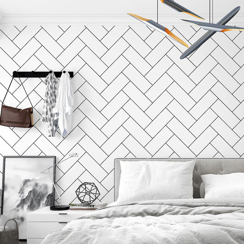 Brick of Herringbone Wallpaper Decorative Non-Pasted Vinyl Wall Decor in Black and White