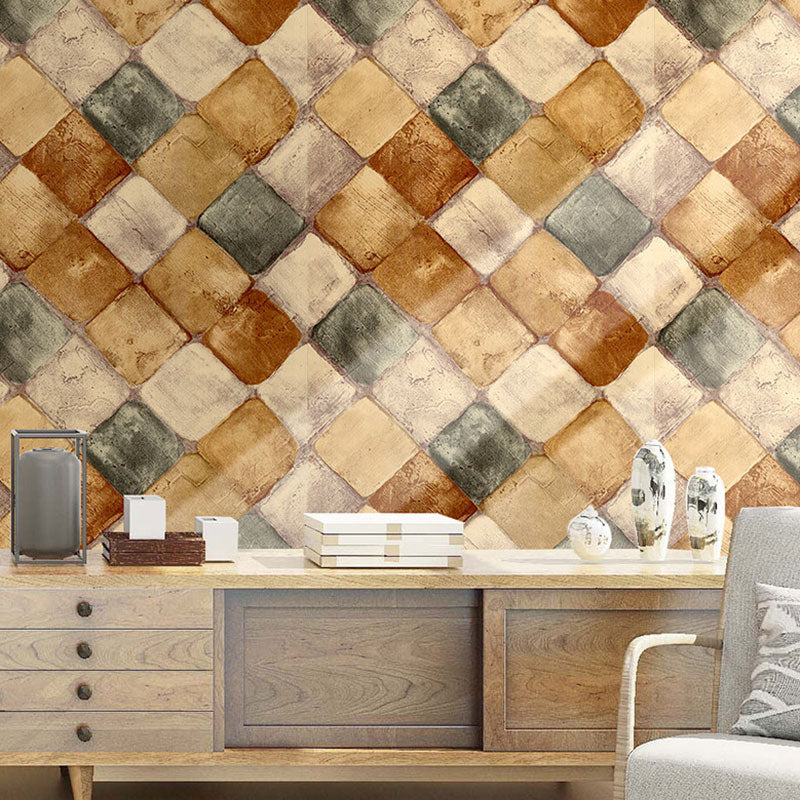 Vintage 3D Tile Wallpaper 17.5" x 19.5' Harlequin Pattern Peel and Stick Wall Decor in Yellow and Blue