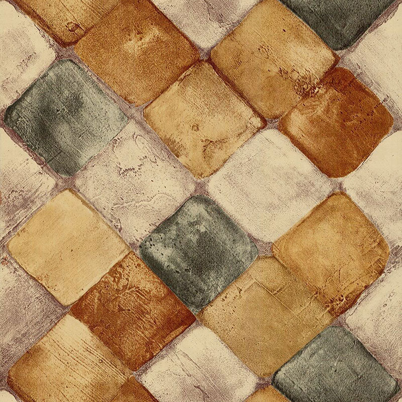 Vintage 3D-Fliesentapete, 17,5" x 19,5', Harlekin-Muster, Wanddekoration zum Abziehen und Aufkleben in Gelb und Blau