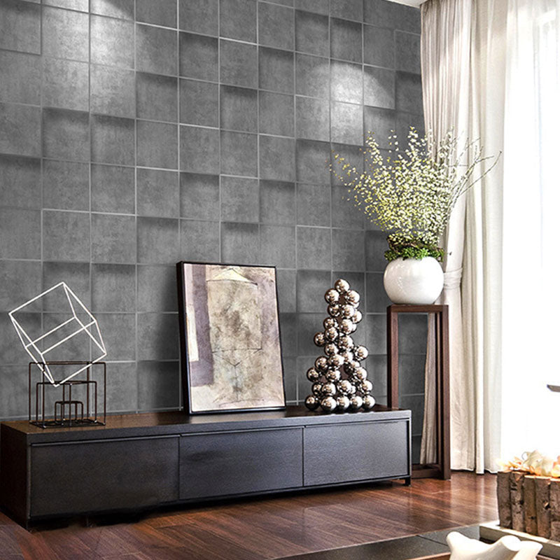 Contemporary Flock Wallpaper Simple 3D Rectangle Non-Pasted Wall Covering, 33' x 20.5"