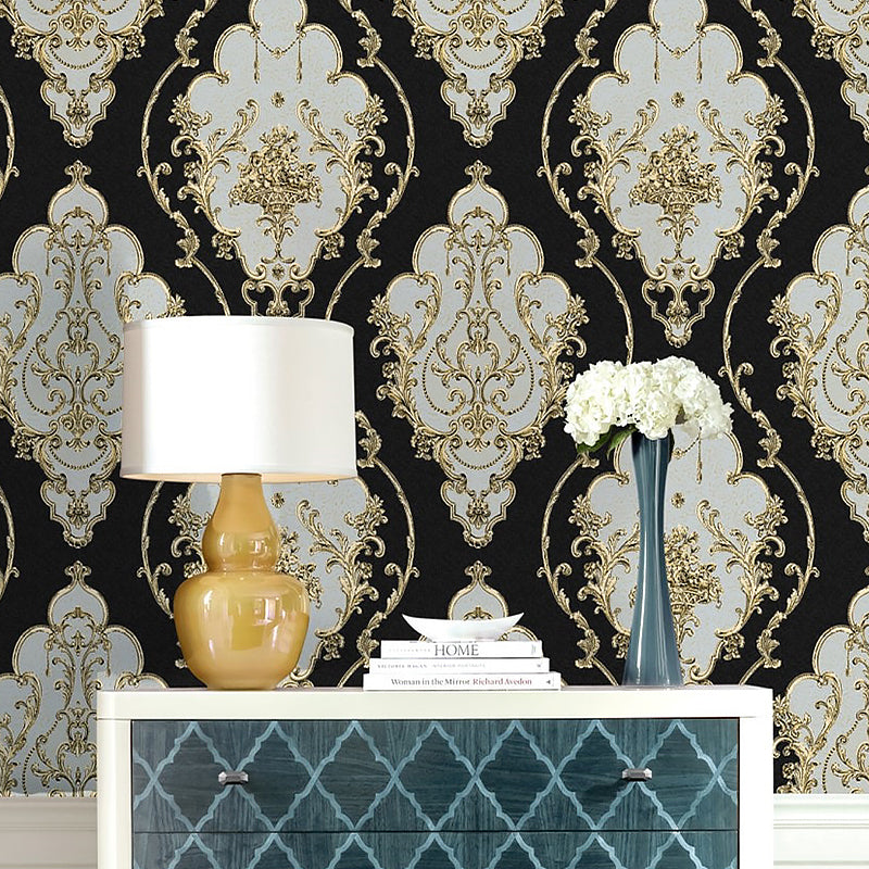 Non-Pasted Wallpaper with Harlequin and Floral Pattern, 33'L x 20.5"W