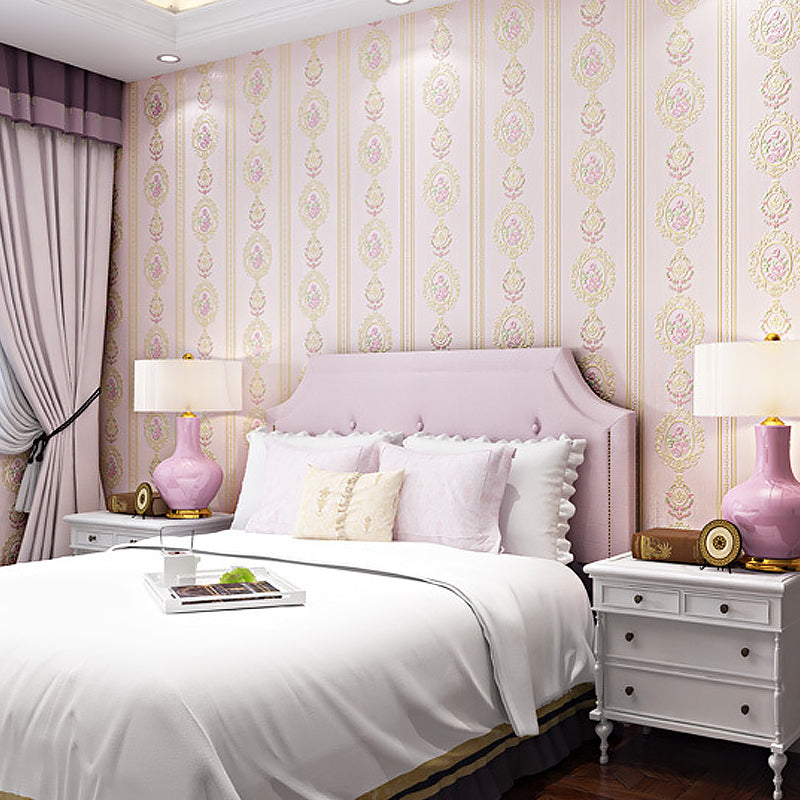 Pastel Pink Classic Flower Wallpaper for Girls' Bedroom, 57.1 sq ft.