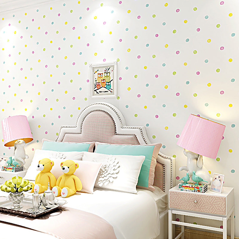 Beige Polka Dots Wallpaper for Kids' Bedroom 33' by 20.5" Non-Woven Moisture-Resistant