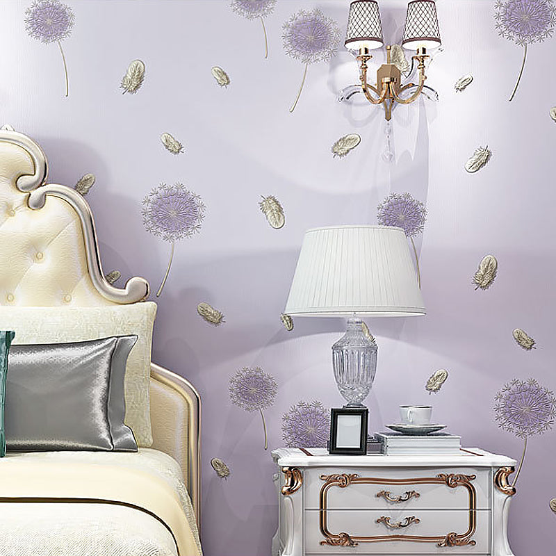 Pink Dandelion and Feather Wallpaper for Girl, 33-foot x 20.5-inch Moisture-Resistant Non-Pasted
