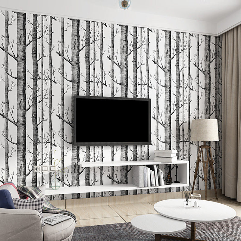 Grey Birch Tree Wallpaper 33'L x 20.5"W Non-Pasted Stain-Resistant