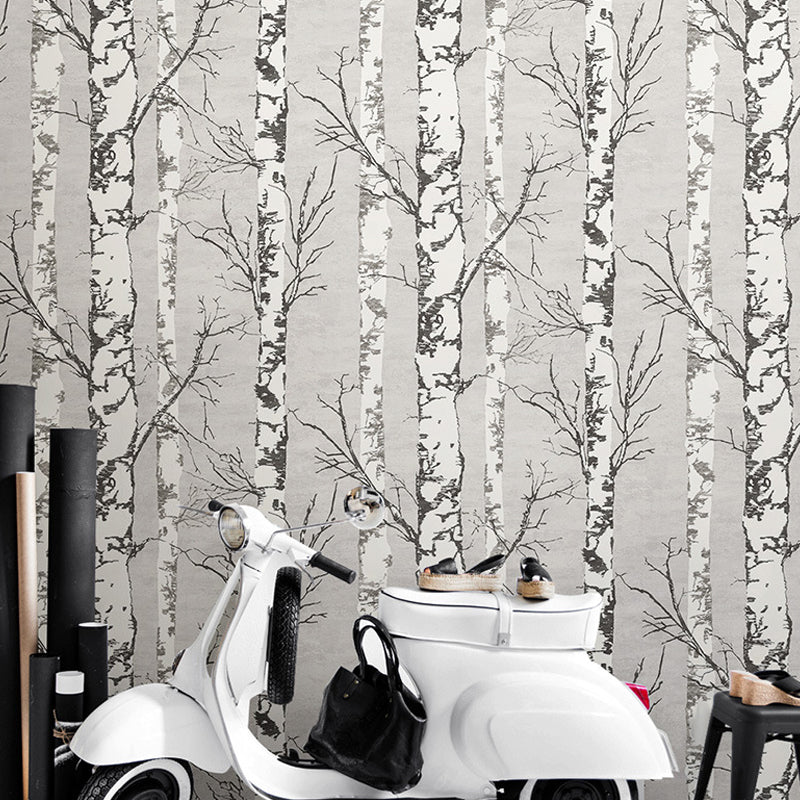 Nordic Forest and Trees Wallpaper in White Water-Resistant Non-Pasted Wall Decor 20.5"W x 33'L