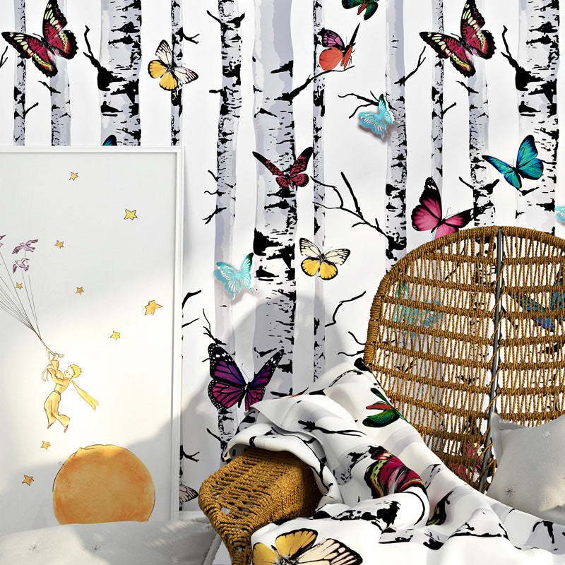 Stem and Butterfly Wallpaper in Multi-Colored  20.5 in x 31 ft Nostalgic Non-Pasted Wall Decor