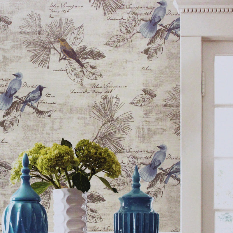Bird and Butterfly PVC Wallpaper in Multi-Colored 33-foot x 20.5-inch Decorative Non-Pasted Wall Covering