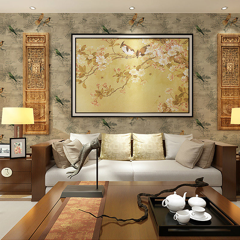 Bird and Butterfly PVC Wallpaper in Multi-Colored 33-foot x 20.5-inch Decorative Non-Pasted Wall Covering