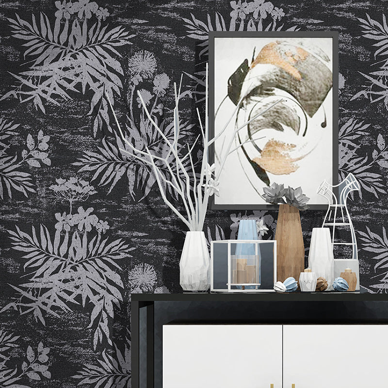 Contemporary Novelty Leave  Wallpaper 33'L x 20.5"W Texture Non-Pasted in Black and White