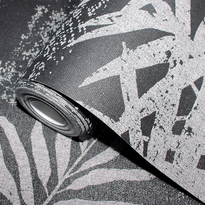 Contemporary Novelty Leave  Wallpaper 33'L x 20.5"W Texture Non-Pasted in Black and White