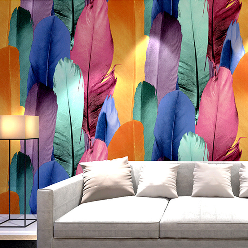 Multi-Colored Feather Water-Resistant Non-Pasted Wallpaper, 31' x 20.5"