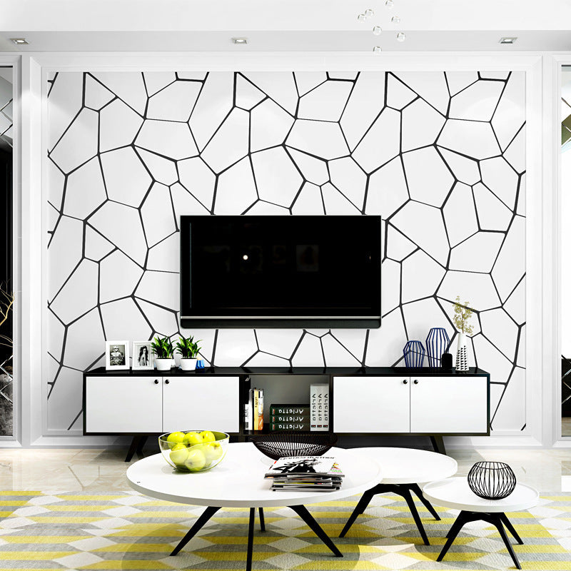 Dining Room Wallpaper with Black and White Geometries and Lines, 33'L x 20.5"W, Non-Pasted
