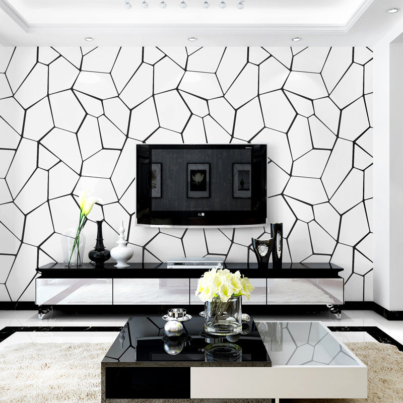 Dining Room Wallpaper with Black and White Geometries and Lines, 33'L x 20.5"W, Non-Pasted