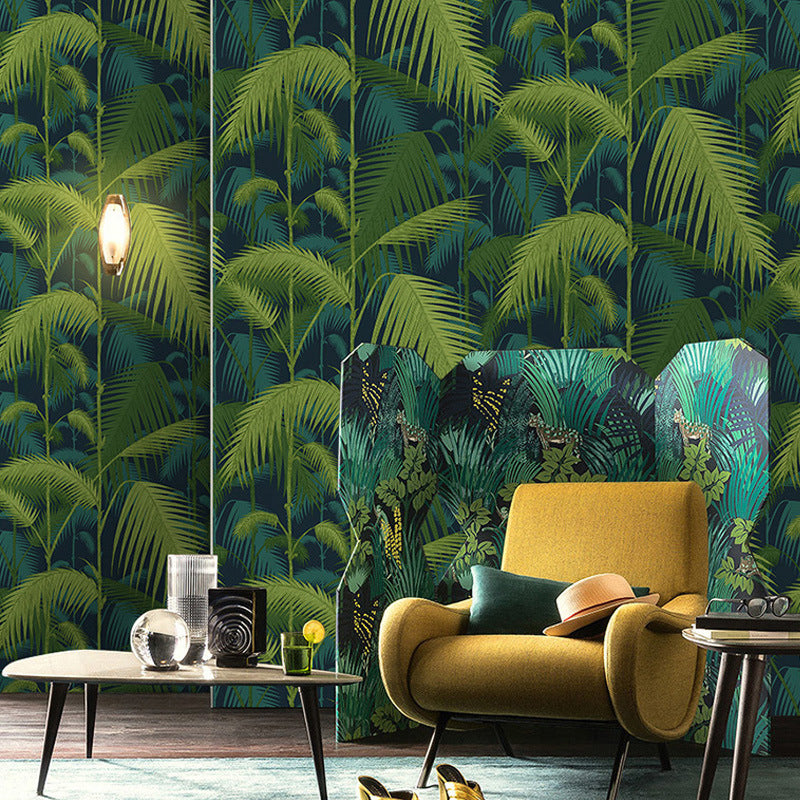 Bedroom and Dining Room Wallpaper with Dark Green Banana Leaf, 33'L x 20.5"W, Non-Pasted
