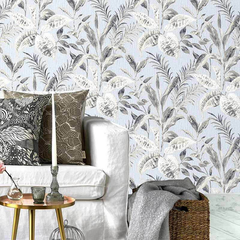 Distressed Leaf Wallpaper for Living Room Non-Pasted Wall Covering, 33-foot x 20.5-inch, Grey and White