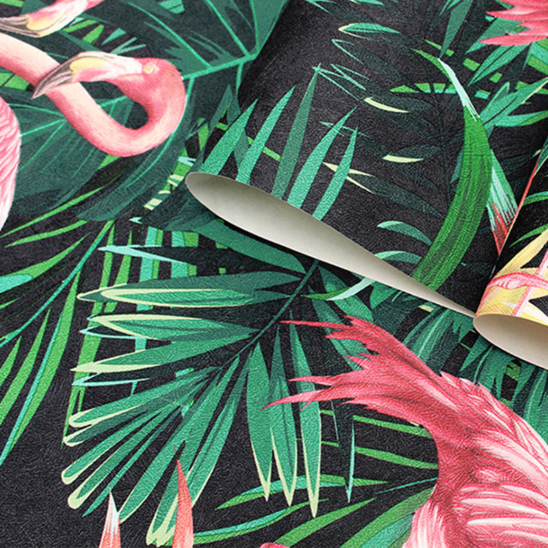 Vinyl 33' by 20.5" Tropical Non-Pasted Flamingo and Botanical Leaf Wallpaper