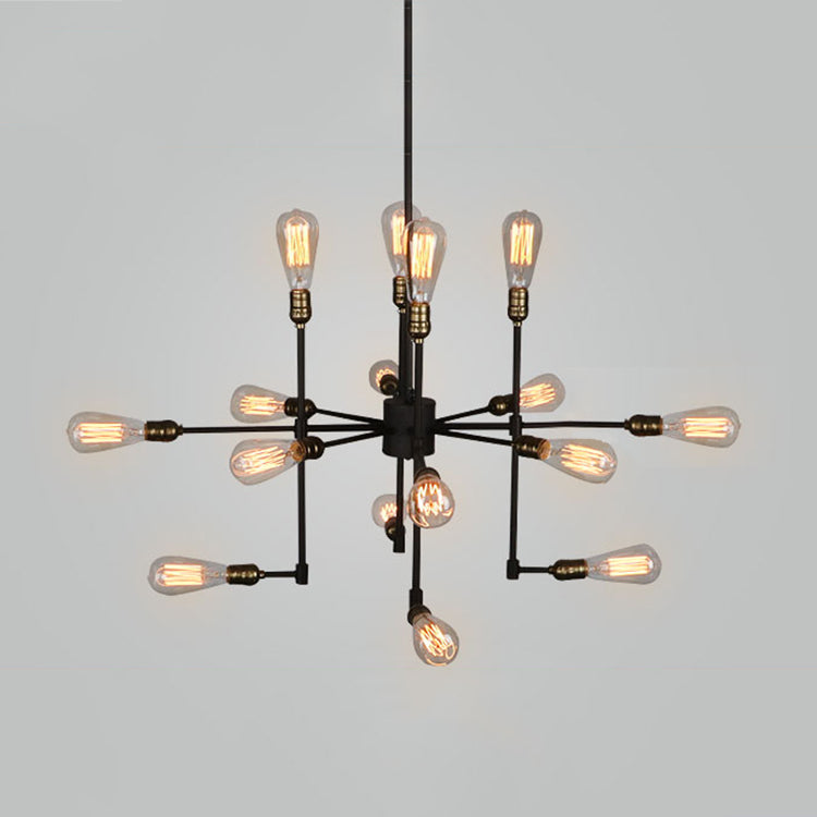 Iron Exposed Lampadelier Lighting Vintage Industrial Multi Light Dining Room Pendant Light in Black