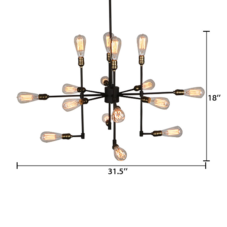Iron Exposed Lampadelier Lighting Vintage Industrial Multi Light Dining Room Pendant Light in Black