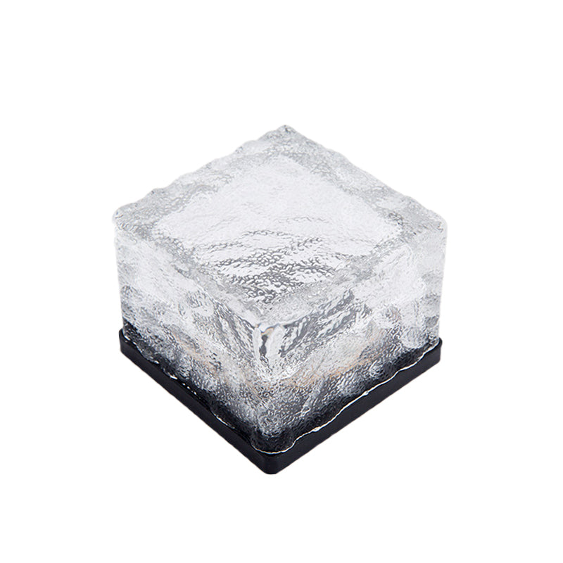 Ice Block Solar Buried Lamp Modern Clear Textured Glass LED Outdoor Ground Light in White/Yellow/Blue Light